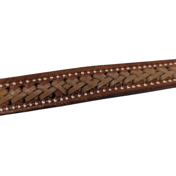 Vtg Handmade Cognac Braided Tooled Western Leather Belt 28\